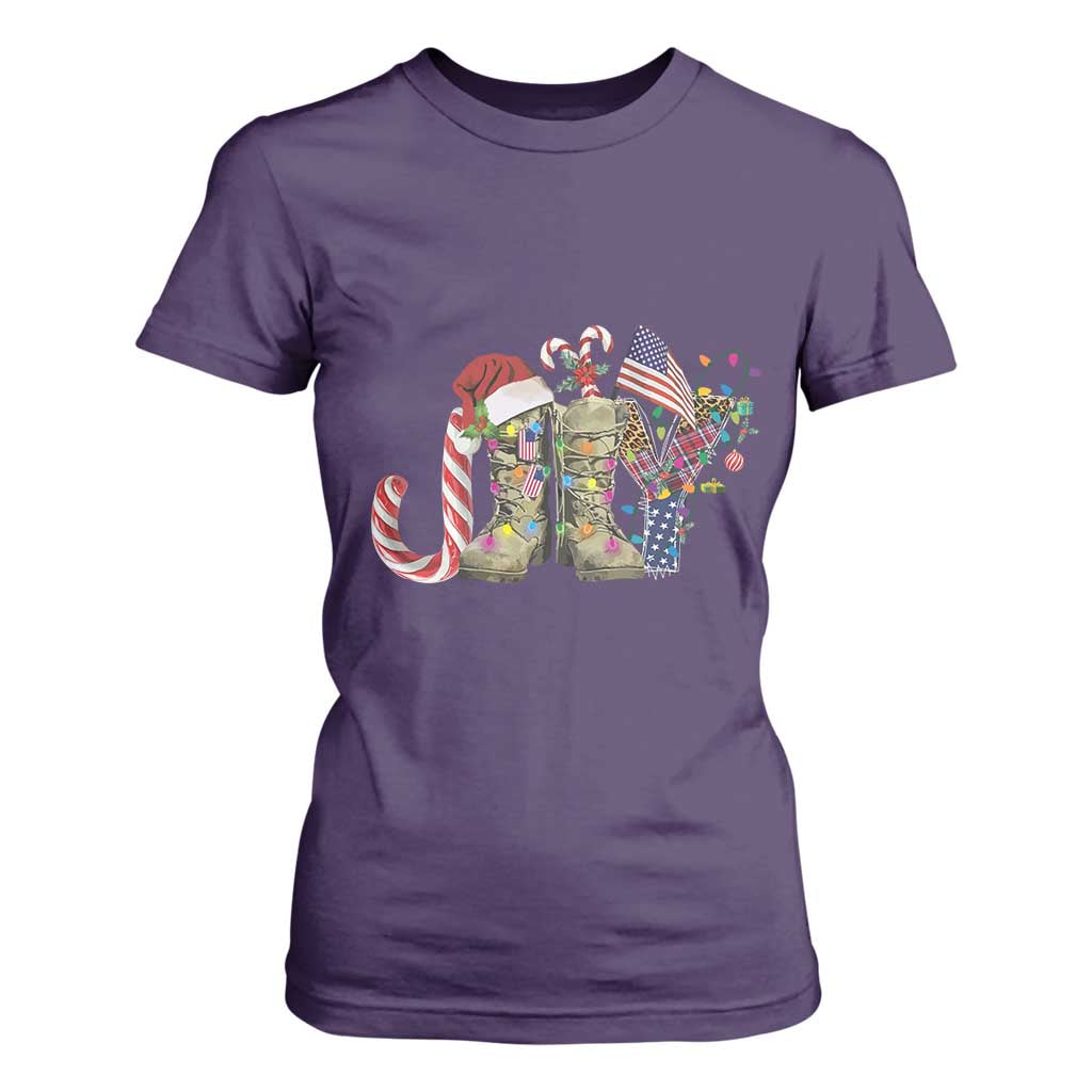Christmas Veterans T Shirt For Women Joy Candy Cane American Flag TS11 Purple Print Your Wear