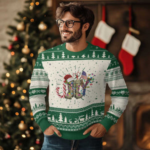 Christmas Veterans Ugly Christmas Sweater Joy Candy Cane American Flag TS11 Green Print Your Wear
