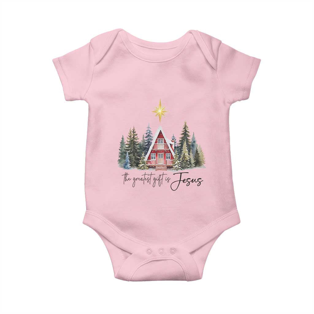 Christian Christmas Baby Onesie The Greatest Gift Is Jesus Star Of Bethlehem TS11 Light Pink Print Your Wear