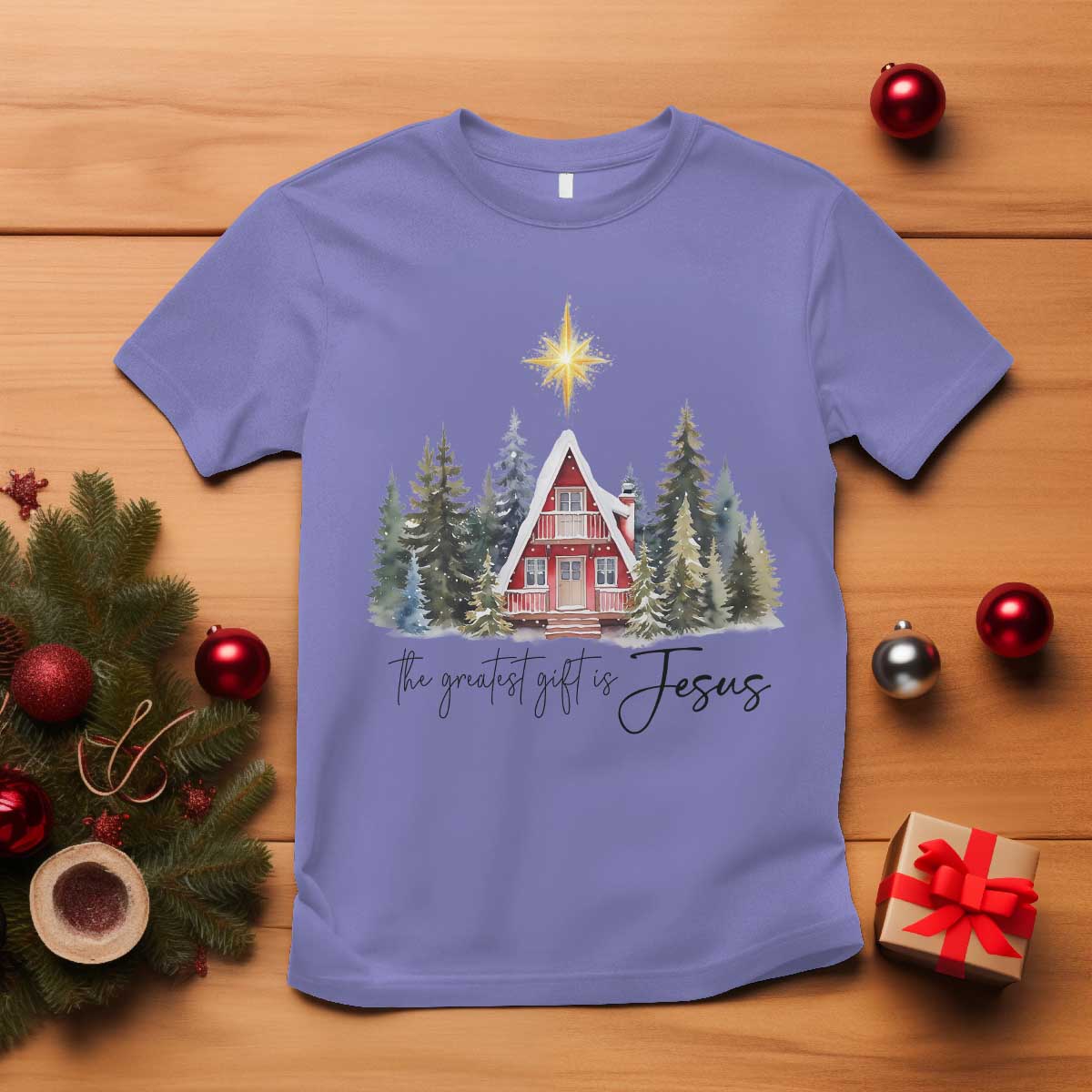 Christian Christmas T Shirt The Greatest Gift Is Jesus Star Of Bethlehem TS11 Violet Print Your Wear