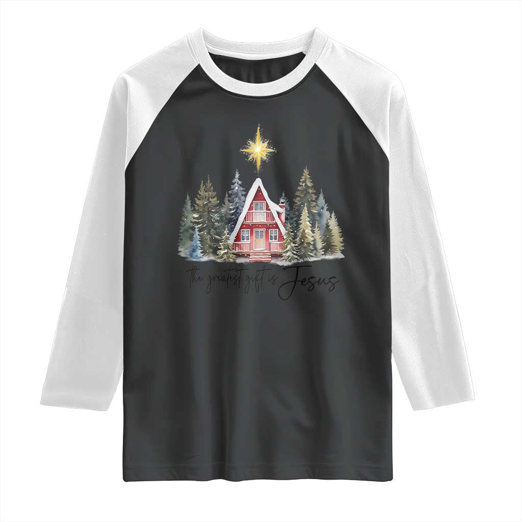 Christian Christmas Raglan Shirt The Greatest Gift Is Jesus Star Of Bethlehem TS11 Black White Print Your Wear
