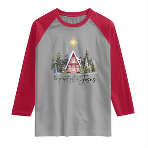 Christian Christmas Raglan Shirt The Greatest Gift Is Jesus Star Of Bethlehem TS11 Sport Gray Red Print Your Wear