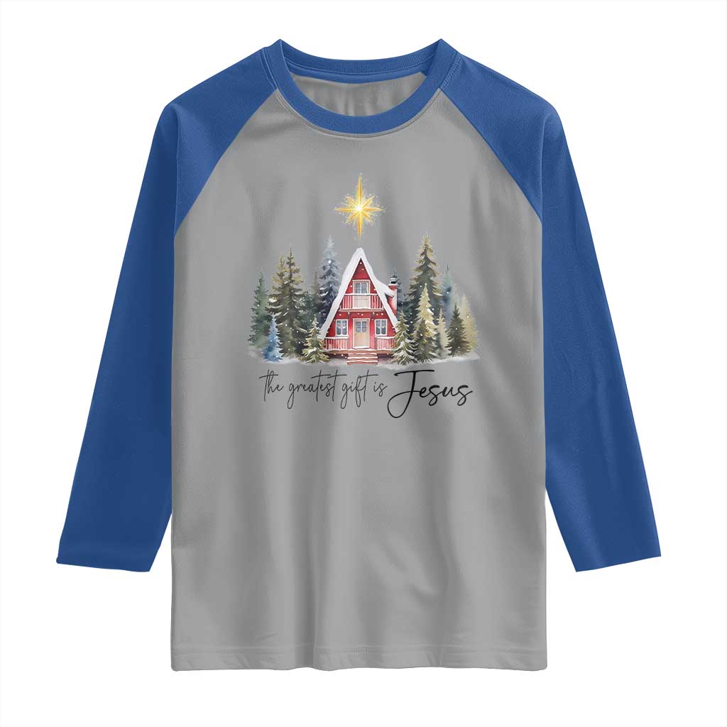 Christian Christmas Raglan Shirt The Greatest Gift Is Jesus Star Of Bethlehem TS11 Sport Gray Royal Print Your Wear