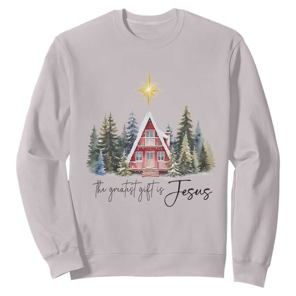 Christian Christmas Sweatshirt The Greatest Gift Is Jesus Star Of Bethlehem TS11 Ice Gray Print Your Wear