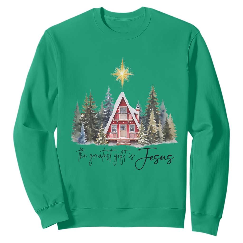 Christian Christmas Sweatshirt The Greatest Gift Is Jesus Star Of Bethlehem TS11 Irish Green Print Your Wear
