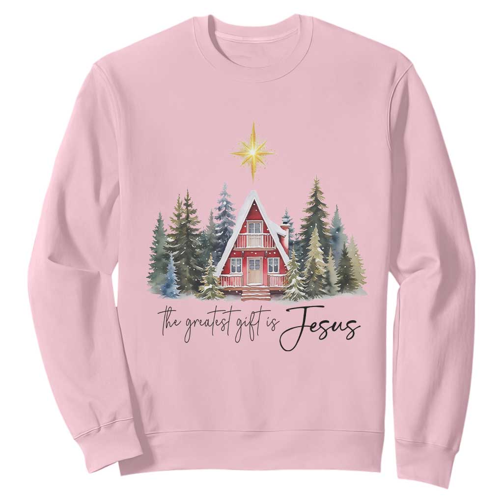 Christian Christmas Sweatshirt The Greatest Gift Is Jesus Star Of Bethlehem TS11 Light Pink Print Your Wear