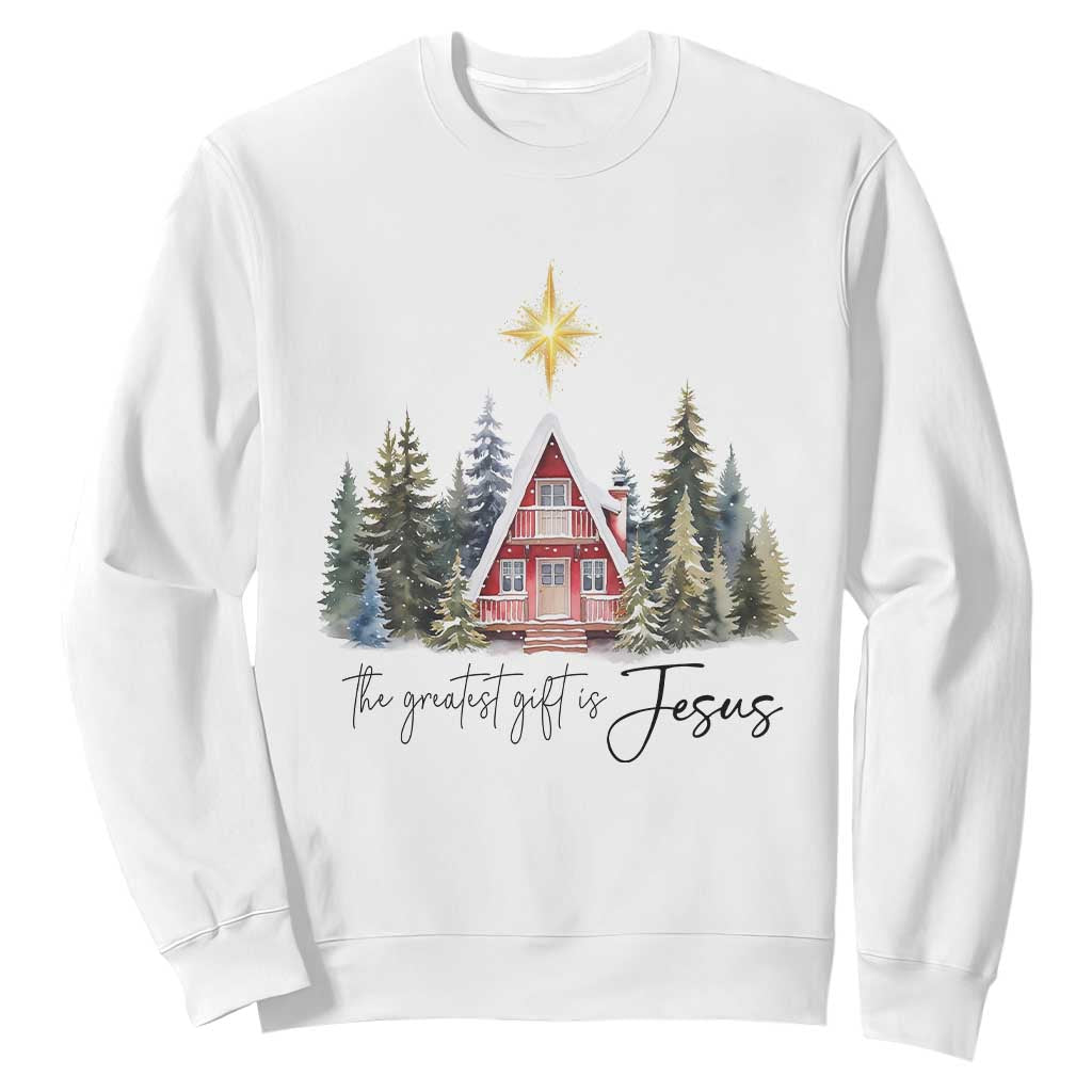 Christian Christmas Sweatshirt The Greatest Gift Is Jesus Star Of Bethlehem TS11 White Print Your Wear