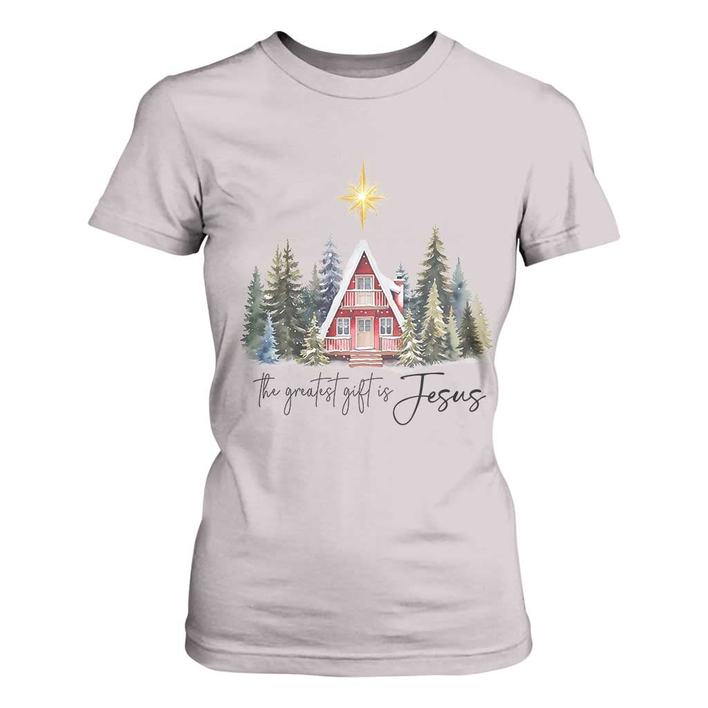 Christian Christmas T Shirt For Women The Greatest Gift Is Jesus Star Of Bethlehem TS11 Ice Gray Print Your Wear
