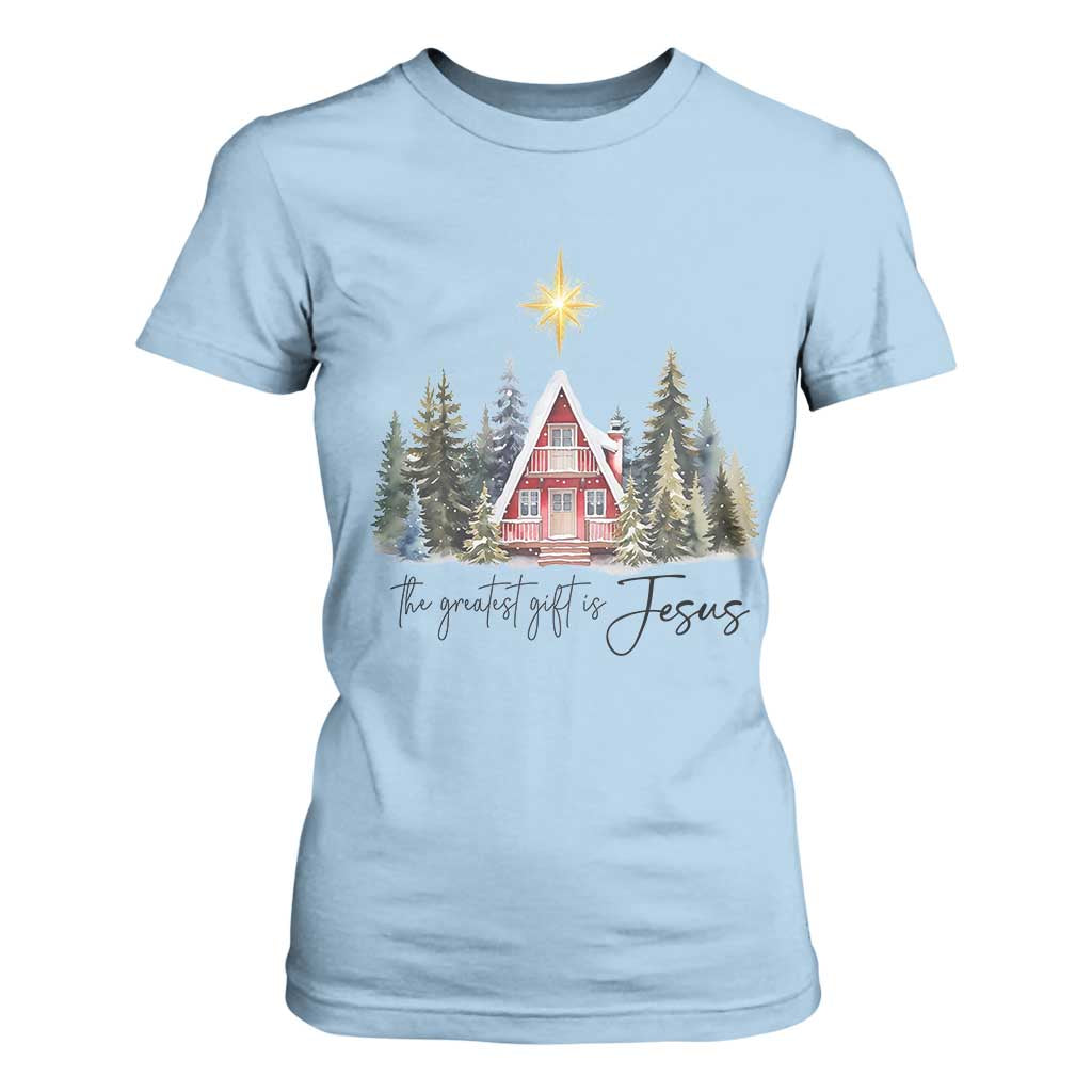 Christian Christmas T Shirt For Women The Greatest Gift Is Jesus Star Of Bethlehem TS11 Light Blue Print Your Wear
