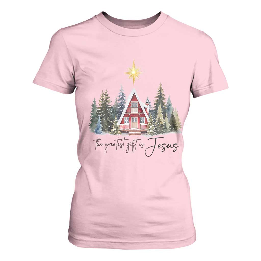 Christian Christmas T Shirt For Women The Greatest Gift Is Jesus Star Of Bethlehem TS11 Light Pink Print Your Wear