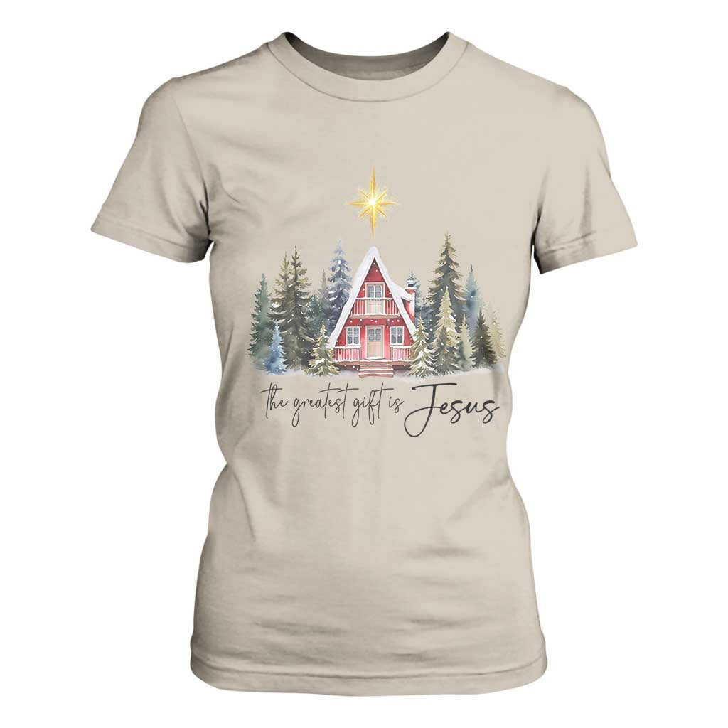 Christian Christmas T Shirt For Women The Greatest Gift Is Jesus Star Of Bethlehem TS11 Sand Print Your Wear