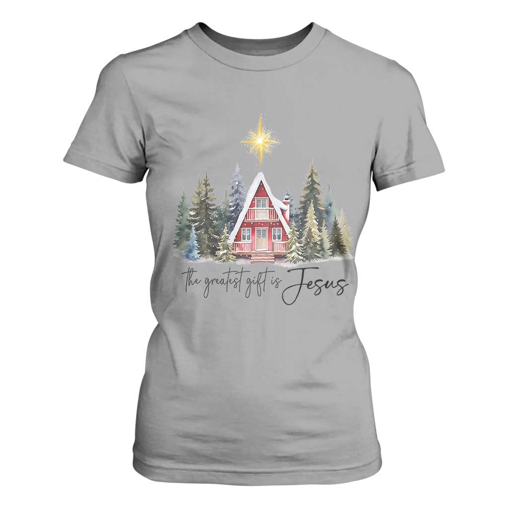 Christian Christmas T Shirt For Women The Greatest Gift Is Jesus Star Of Bethlehem TS11 Sport Gray Print Your Wear