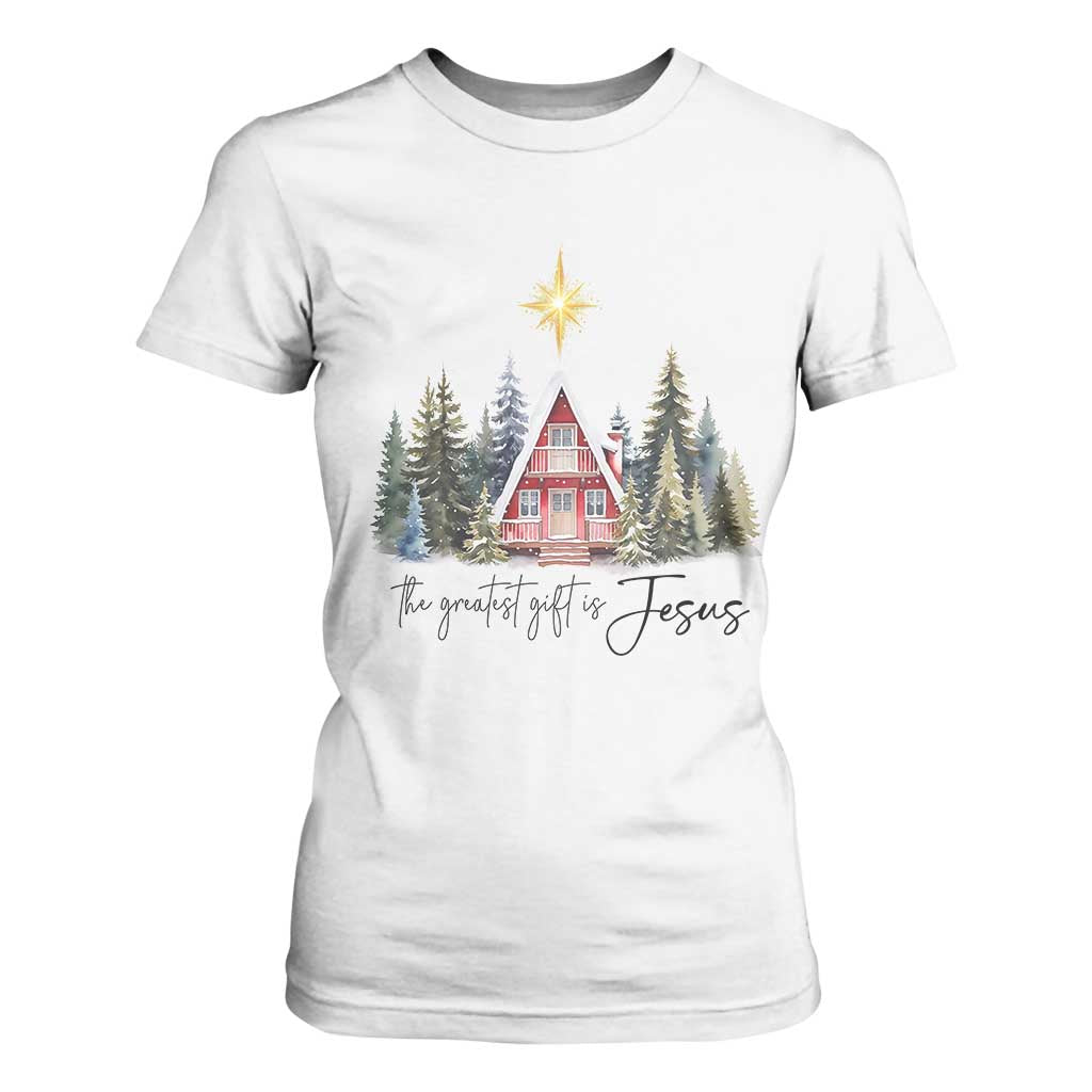 Christian Christmas T Shirt For Women The Greatest Gift Is Jesus Star Of Bethlehem TS11 White Print Your Wear