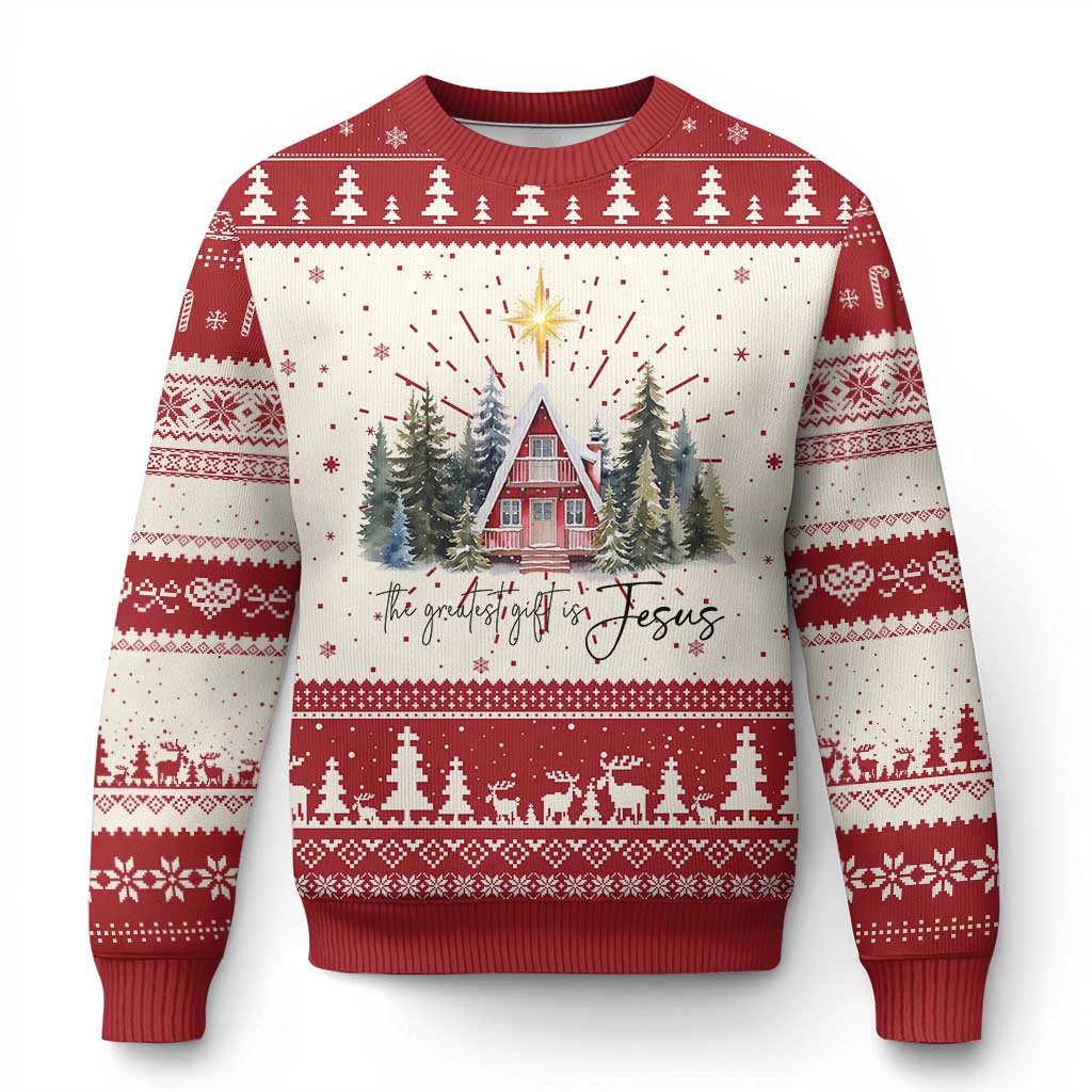 Christian Xmas Ugly Christmas Sweater The Greatest Gift Is Jesus Star Of Bethlehem TS11 Red Print Your Wear