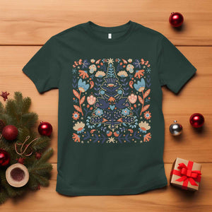 Norwegian Christmas Scandinavian Yule Xmas Tree Folk Art Winter Solstice T Shirt TS11 Dark Forest Green Print Your Wear
