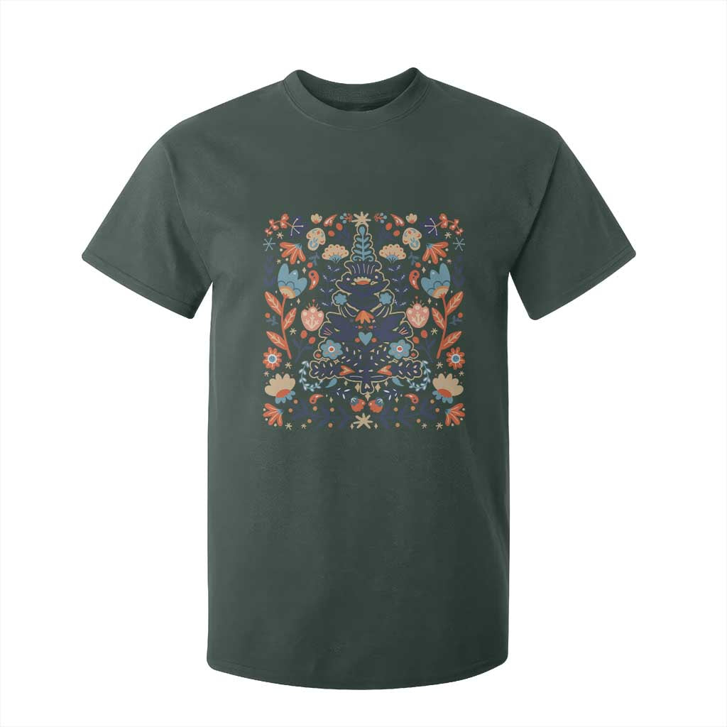 Norwegian Christmas Scandinavian Yule Xmas Tree Folk Art Winter Solstice T Shirt For Kid TS11 Dark Forest Green Print Your Wear