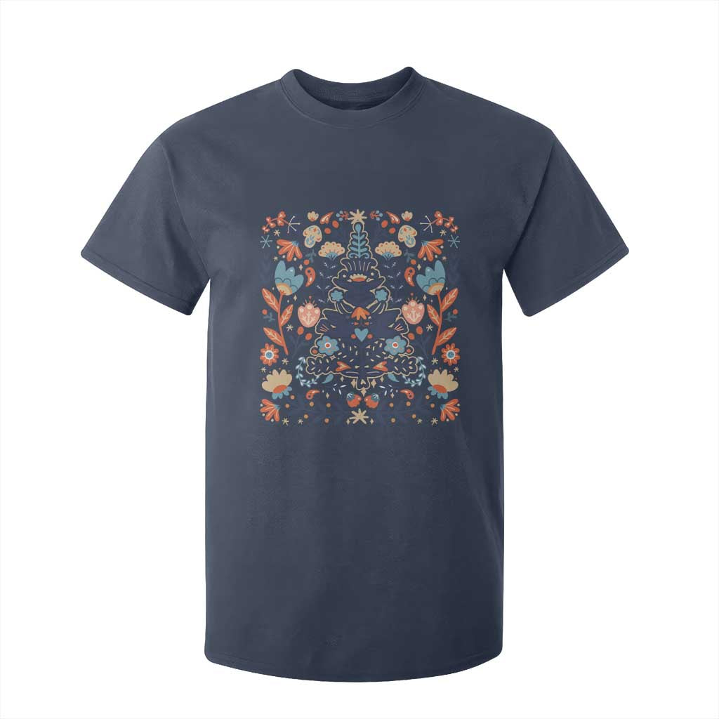 Norwegian Christmas Scandinavian Yule Xmas Tree Folk Art Winter Solstice T Shirt For Kid TS11 Navy Print Your Wear