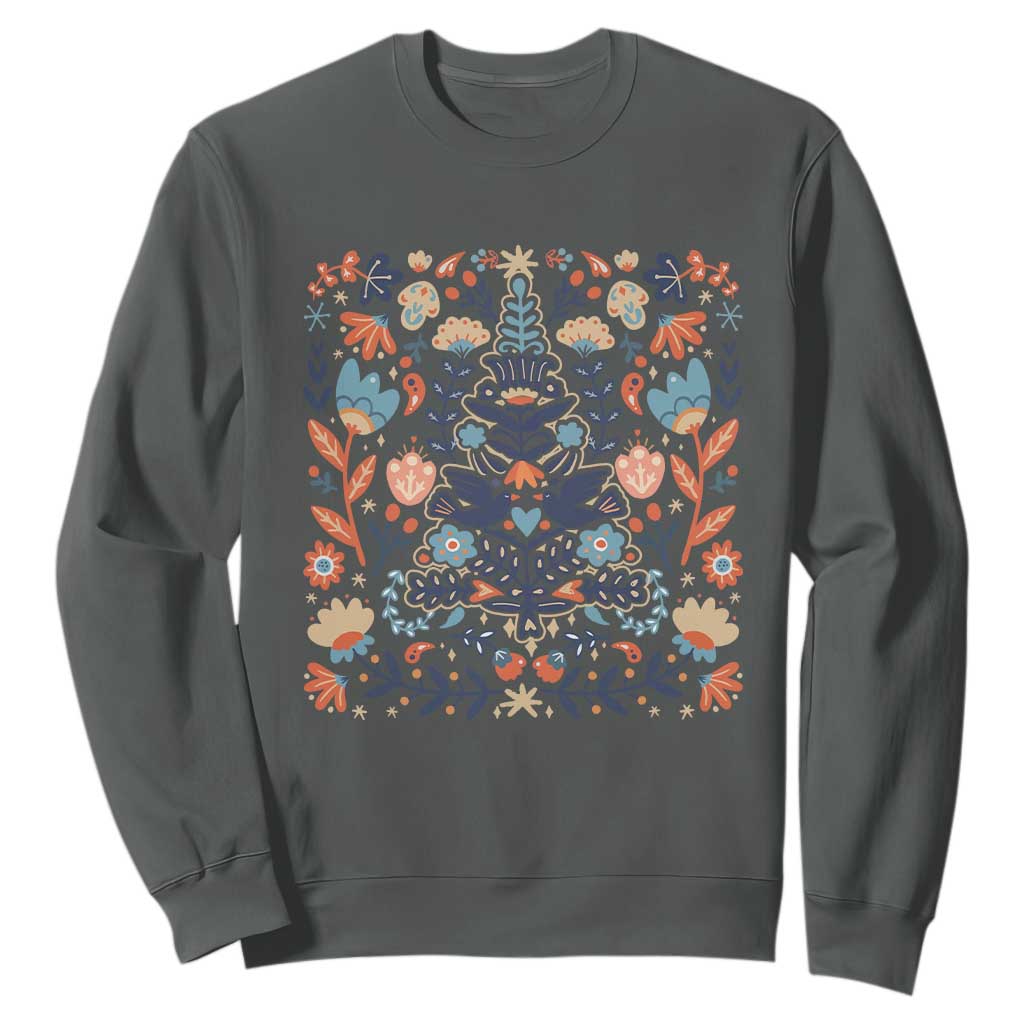 Norwegian Christmas Scandinavian Yule Xmas Tree Folk Art Winter Solstice Sweatshirt TS11 Dark Heather Print Your Wear