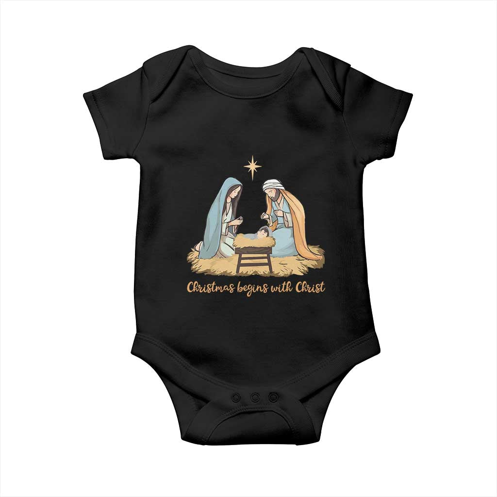 Christmas Begins With Christ Baby Onesie Christian Christmas Nativity Scene TS11 Black Print Your Wear