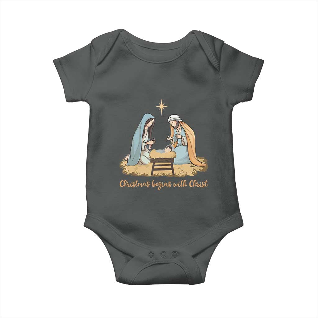 Christmas Begins With Christ Baby Onesie Christian Christmas Nativity Scene TS11 Dark Heather Print Your Wear