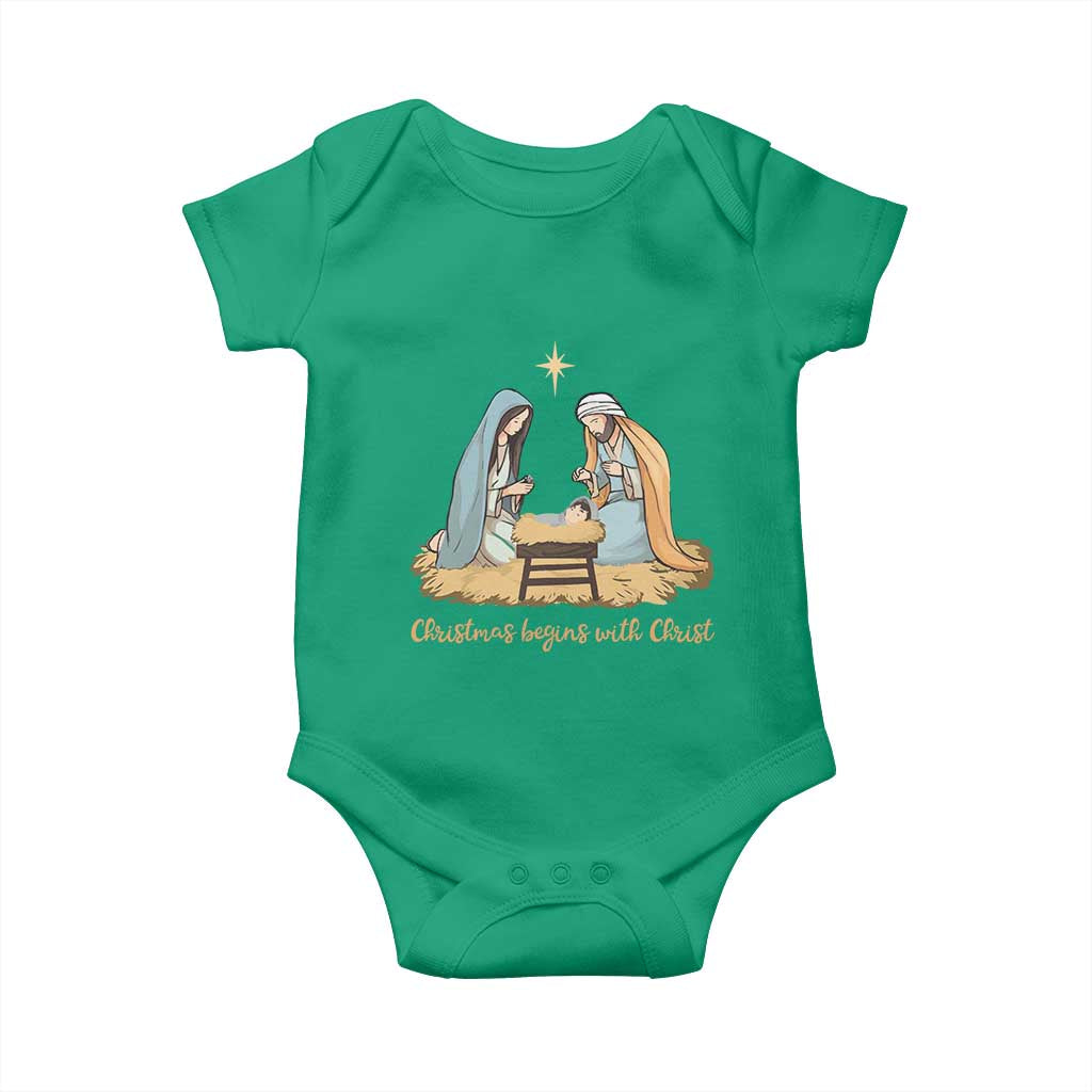Christmas Begins With Christ Baby Onesie Christian Christmas Nativity Scene TS11 Irish Green Print Your Wear