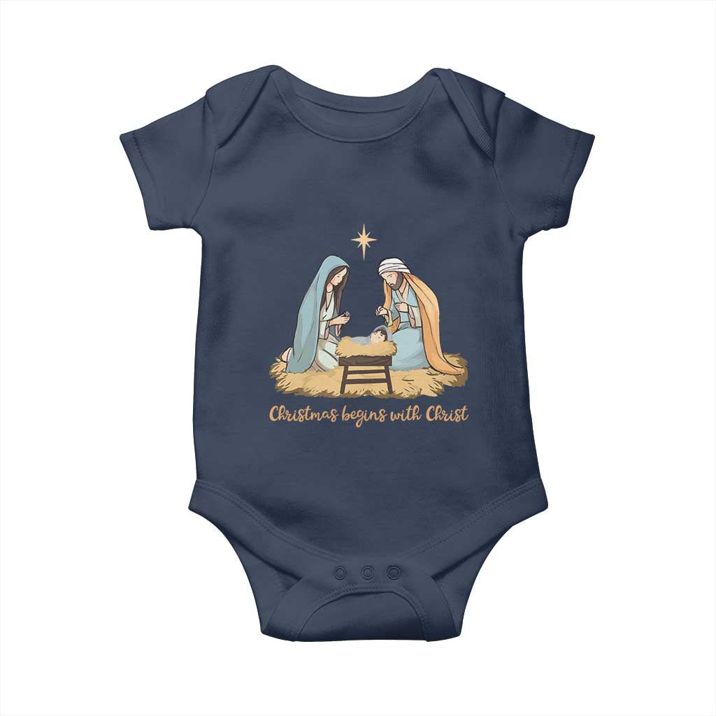 Christmas Begins With Christ Baby Onesie Christian Christmas Nativity Scene TS11 Navy Print Your Wear