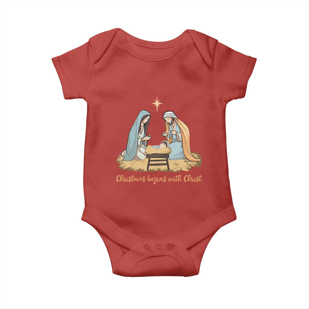 Christmas Begins With Christ Baby Onesie Christian Christmas Nativity Scene TS11 Red Print Your Wear