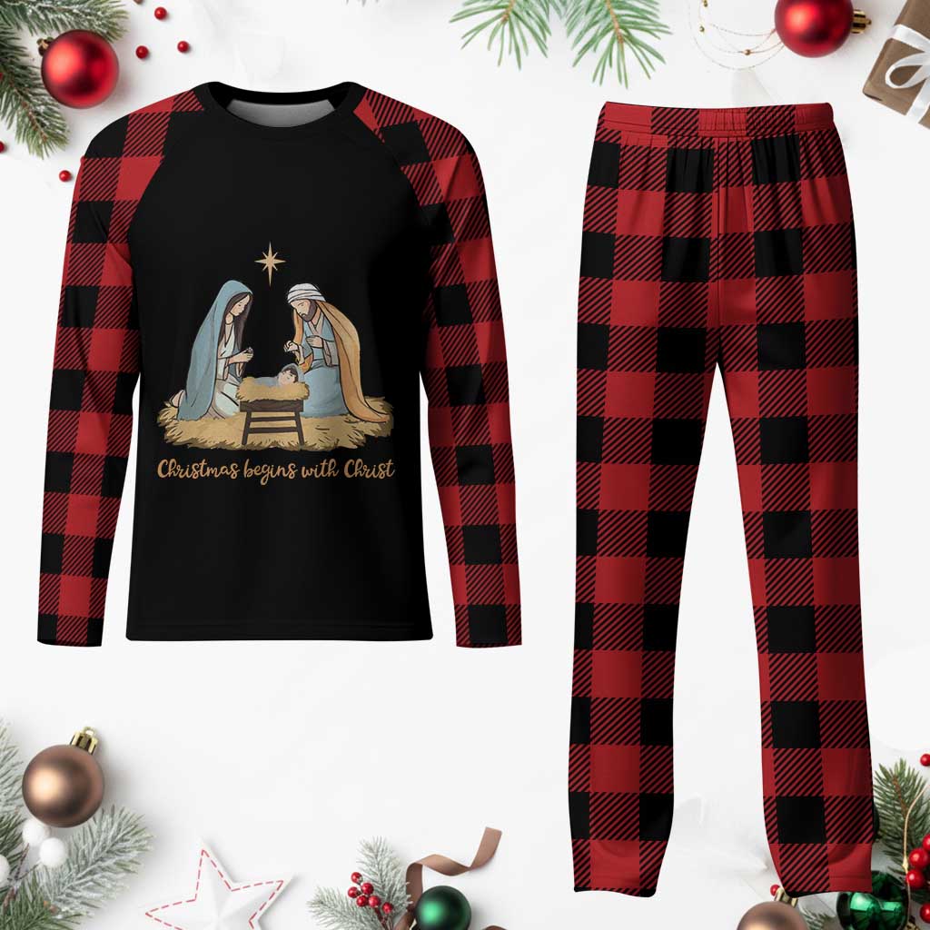 Christmas Begins With Christ Plaid Pajama Set Christian Xmas Nativity Scene TS11 Buffalo Plaid Print Your Wear