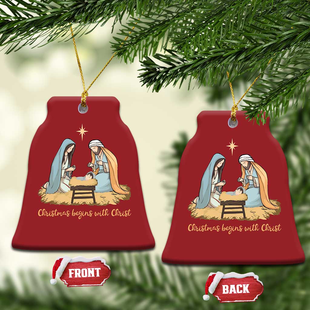Christmas Begins With Christ Christmas Ornament Christian Xmas Nativity Scene TS11 Bell Flake Red Print Your Wear