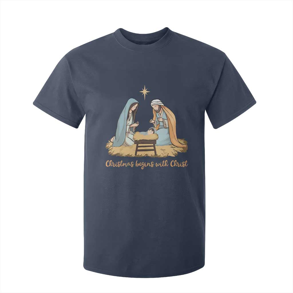 Christmas Begins With Christ T Shirt For Kid Christian Christmas Nativity Scene TS11 Navy Print Your Wear
