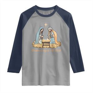 Christmas Begins With Christ Raglan Shirt Christian Christmas Nativity Scene TS11 Sport Gray Navy Print Your Wear