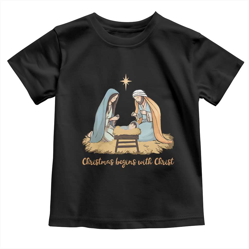Christmas Begins With Christ Toddler T Shirt Christian Christmas Nativity Scene TS11 Black Print Your Wear