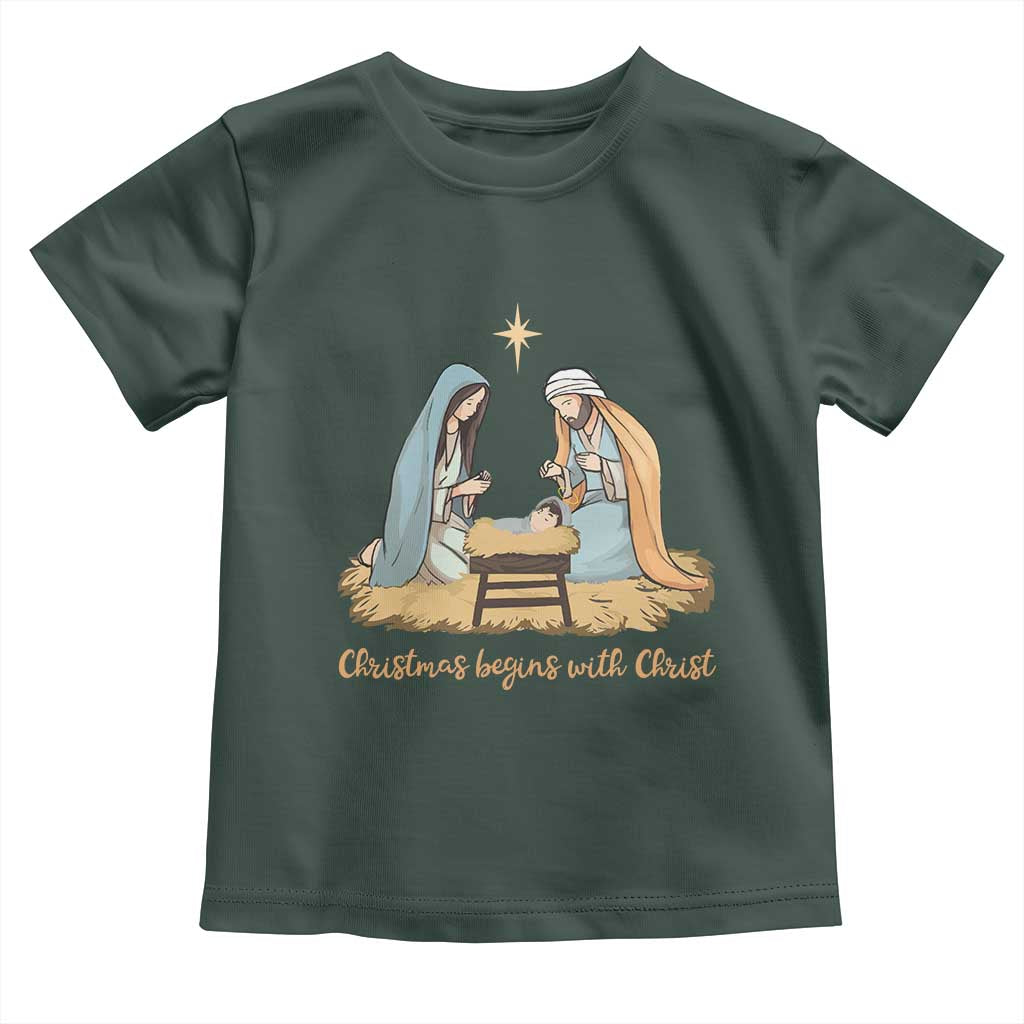 Christmas Begins With Christ Toddler T Shirt Christian Christmas Nativity Scene TS11 Dark Forest Green Print Your Wear