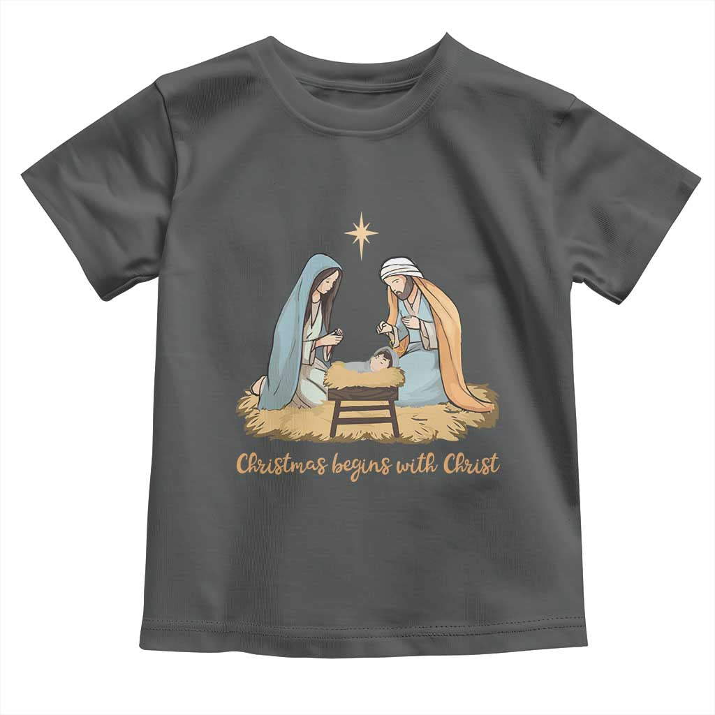 Christmas Begins With Christ Toddler T Shirt Christian Christmas Nativity Scene TS11 Dark Heather Print Your Wear