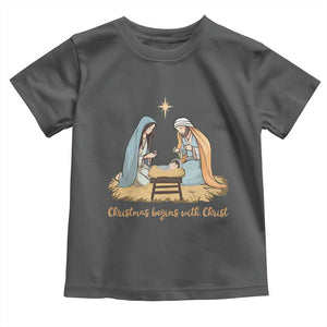 Christmas Begins With Christ Toddler T Shirt Christian Christmas Nativity Scene TS11 Dark Heather Print Your Wear