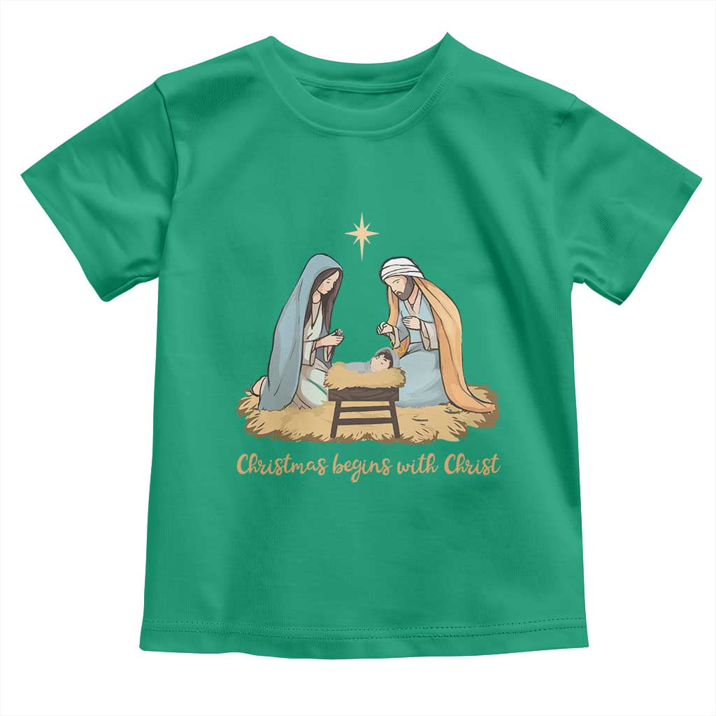 Christmas Begins With Christ Toddler T Shirt Christian Christmas Nativity Scene TS11 Irish Green Print Your Wear