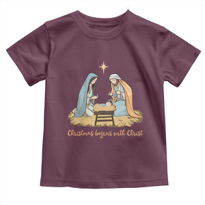 Christmas Begins With Christ Toddler T Shirt Christian Christmas Nativity Scene TS11 Maroon Print Your Wear