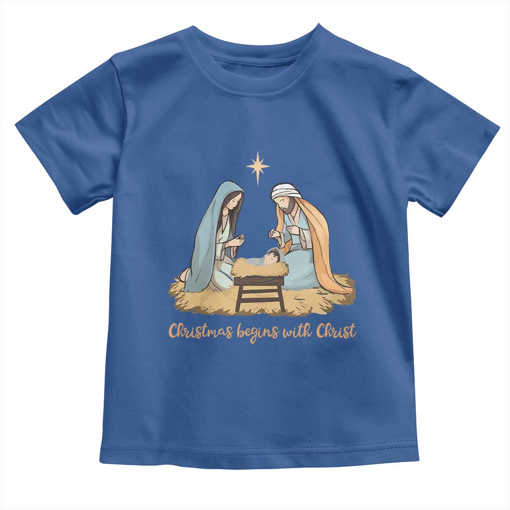 Christmas Begins With Christ Toddler T Shirt Christian Christmas Nativity Scene TS11 Royal Blue Print Your Wear