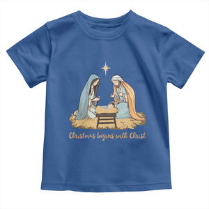 Christmas Begins With Christ Toddler T Shirt Christian Christmas Nativity Scene TS11 Royal Blue Print Your Wear