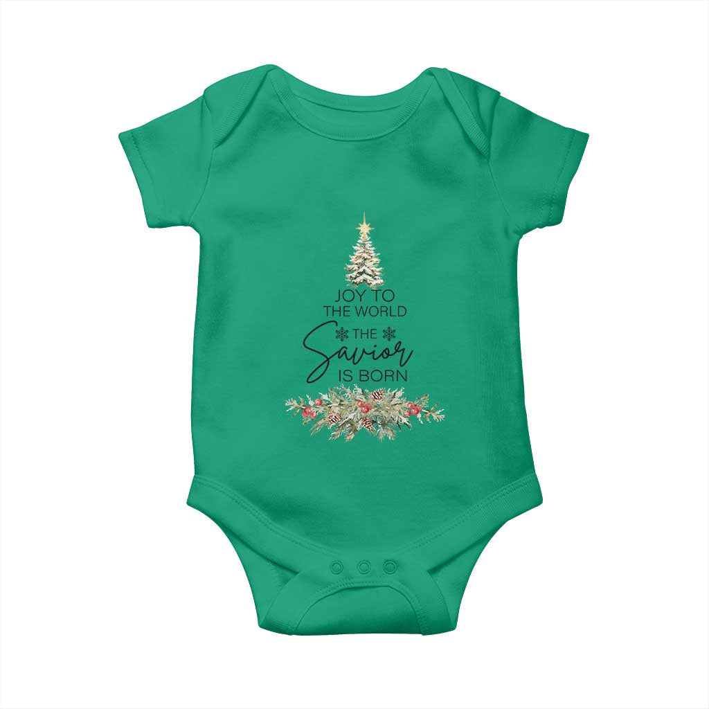 Funny Christmas Christian Faith Baby Onesie Joy To The World The Savior Is Born Xmas Tree TS11 Irish Green Print Your Wear