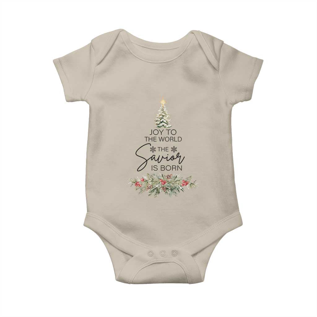 Funny Christmas Christian Faith Baby Onesie Joy To The World The Savior Is Born Xmas Tree TS11 Sand Print Your Wear