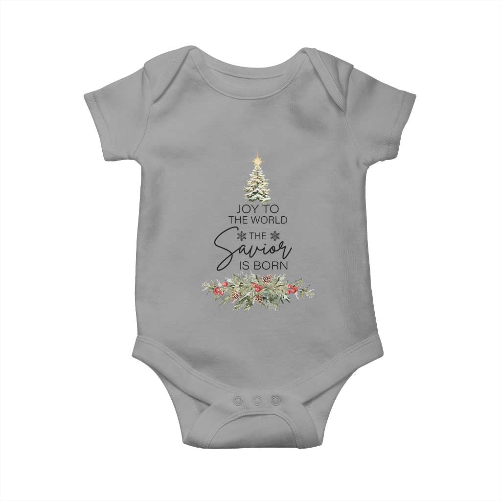 Funny Christmas Christian Faith Baby Onesie Joy To The World The Savior Is Born Xmas Tree TS11 Sport Gray Print Your Wear