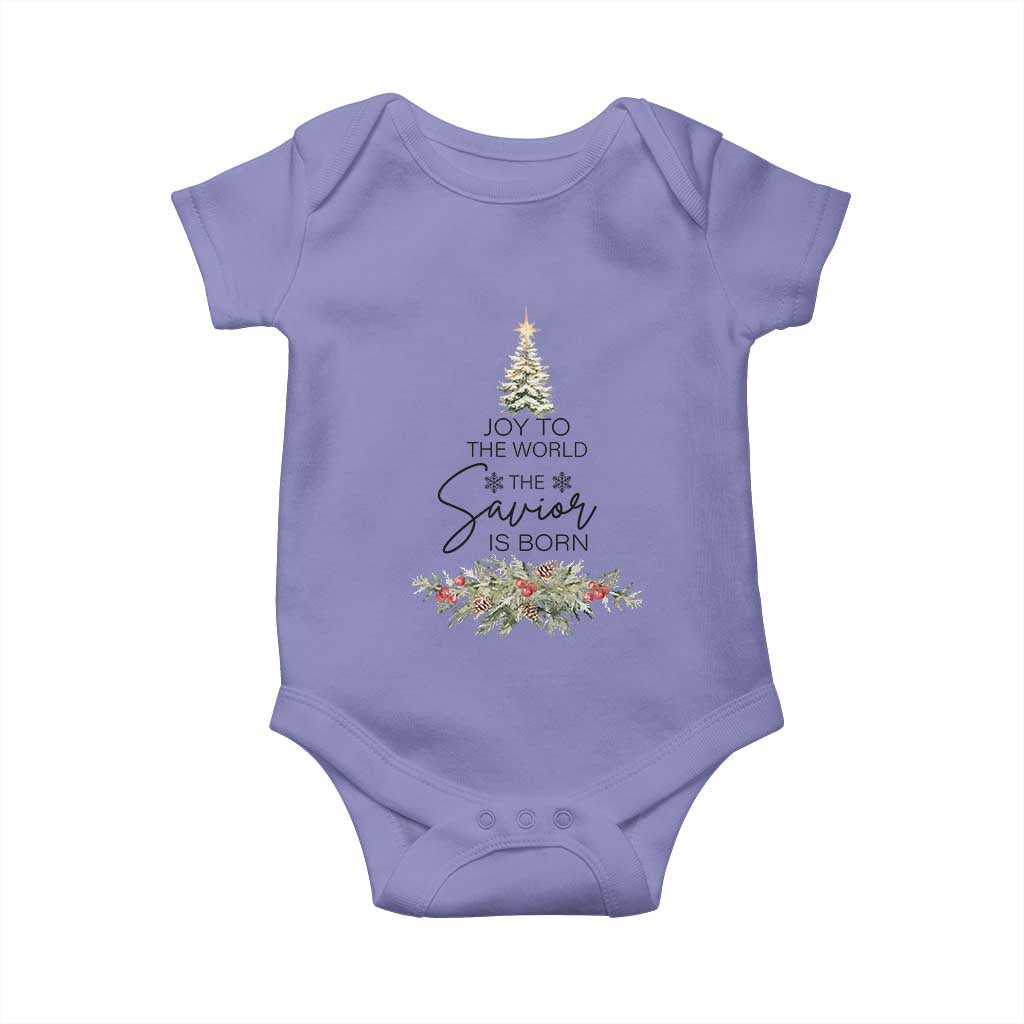 Funny Christmas Christian Faith Baby Onesie Joy To The World The Savior Is Born Xmas Tree TS11 Violet Print Your Wear