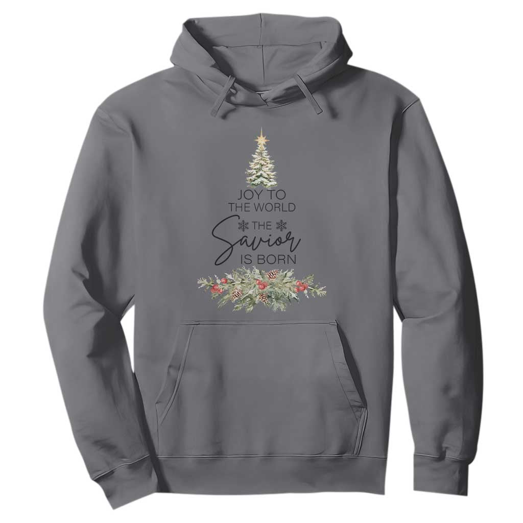 Funny Christmas Christian Faith Hoodie Joy To The World The Savior Is Born Xmas Tree TS11 Charcoal Print Your Wear