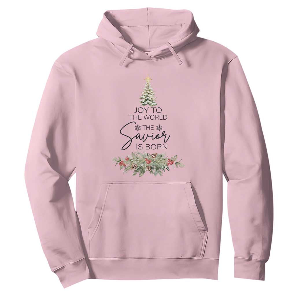 Funny Christmas Christian Faith Hoodie Joy To The World The Savior Is Born Xmas Tree TS11 Light Pink Print Your Wear