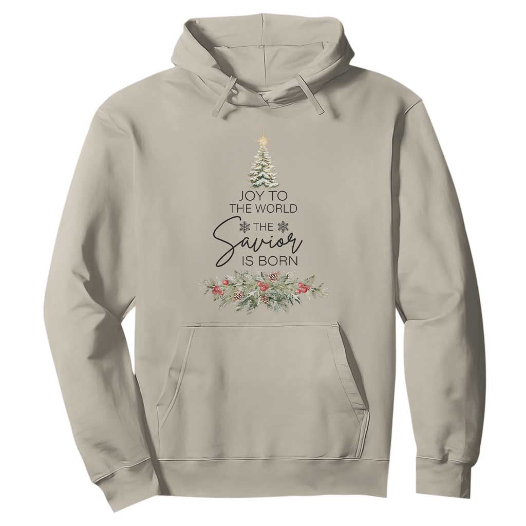 Funny Christmas Christian Faith Hoodie Joy To The World The Savior Is Born Xmas Tree TS11 Sand Print Your Wear