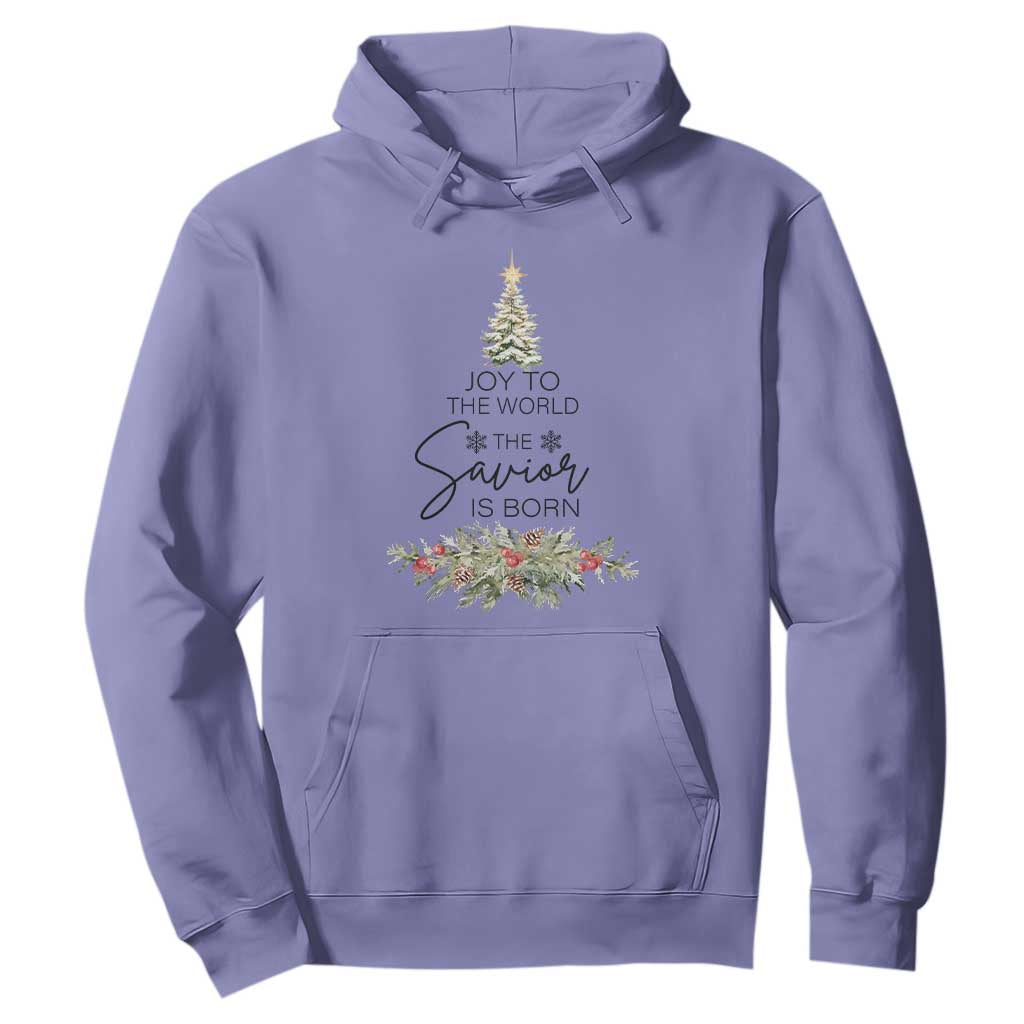 Funny Christmas Christian Faith Hoodie Joy To The World The Savior Is Born Xmas Tree TS11 Violet Print Your Wear