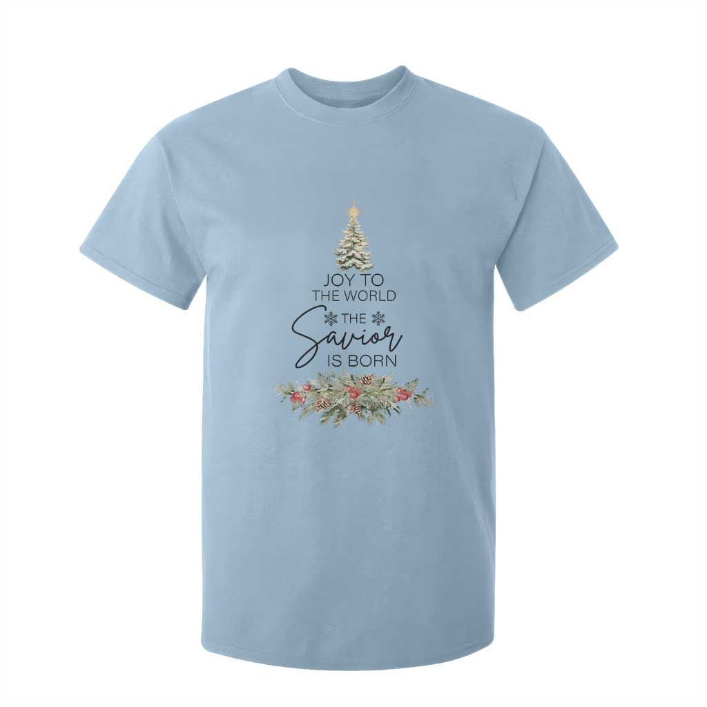 Funny Christmas Christian Faith T Shirt For Kid Joy To The World The Savior Is Born Xmas Tree TS11 Light Blue Print Your Wear