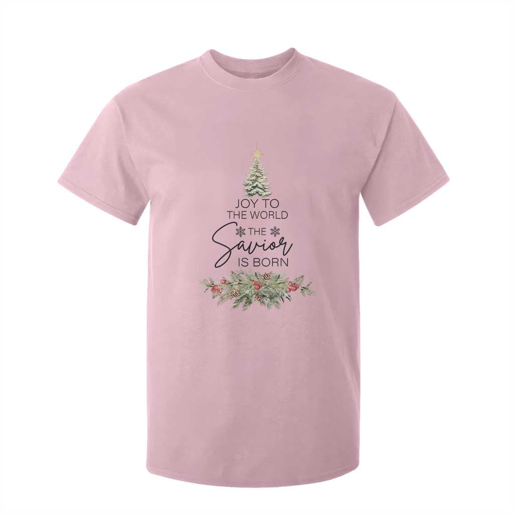 Funny Christmas Christian Faith T Shirt For Kid Joy To The World The Savior Is Born Xmas Tree TS11 Light Pink Print Your Wear