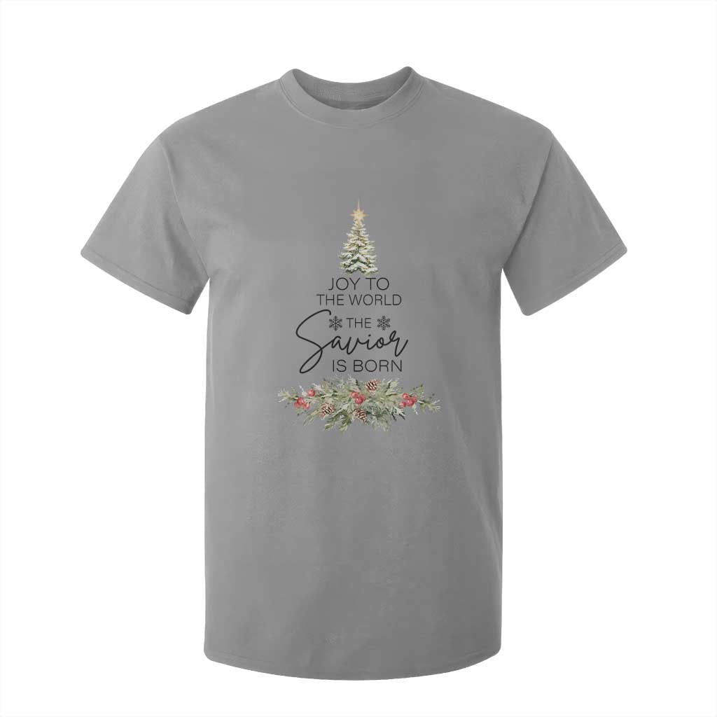 Funny Christmas Christian Faith T Shirt For Kid Joy To The World The Savior Is Born Xmas Tree TS11 Sport Gray Print Your Wear